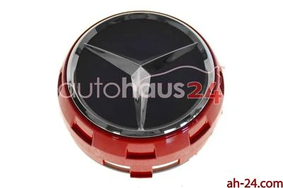 MERCEDES BENZ 0004000900 RAISED 1 AMBER RED /BLACK CENTER CAP W/ CHROME STAR OEM - Image 1 of 4
