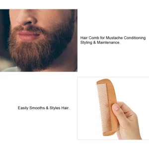 Kit Pettine Legno Barba Uomo Portatile Baffi Cura Capelli Spazzola Forma Strumenti AP9 - Foto 1 di 13