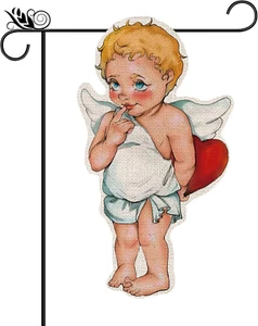 Double Sided Valentine Cupid Garden Flag - Love Heart Outdoor Decor - Picture 1 of 12