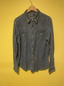 VTG Polo Ralph Lauren Long Sleeve Denim Pearl Snap Shirt Men's L Blue Read Desc - Picture 1 of 6