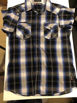 Camisa Airwalk Button-up média azul/preto/branco P/S 27,5” de comprimento - Imagem 1 de 4