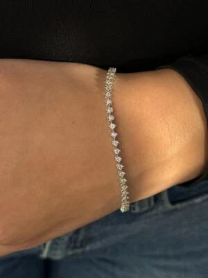 Brazalete Tenis Oro Blanco 14k Diamantes Blancos Naturales Diseño Único 7" L Foto 1 de 4