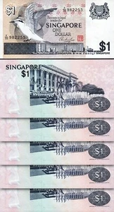 Singapore 1 Dollar 1976, UNC, 5 Pcs LOT, Consecutive, P-9 - Picture 1 of 4
