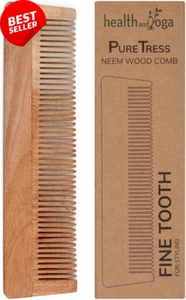 Healthandyoga™ Puretress Handcrafted Neem Wood Comb, 7 Inches, Fine Tooth - Picture 1 of 12
