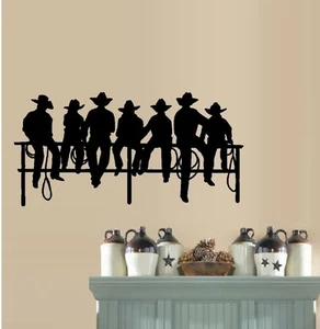 Vaqueros sentados en una cerca ~ calcomanía de pared o ventana - Imagen 1 de 3