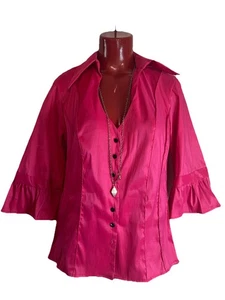 JS COLLECTIONS WOMAN MAGENTA BUTTON DOWN STRETCH BLOUSE PLUS SIZE 14W - Picture 1 of 6