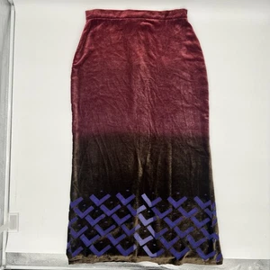 Marsil Made in Italy Velvet Maxi Skirt Size 8 Ombre Red Purple Burnout Pattern - Picture 1 of 12