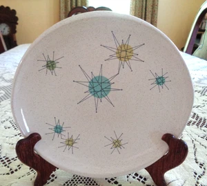 AWESOME MCM FRANCISCAN WARE ATOMIC STARBURST OVAL SALAD PLATE-SPECKLED-5 TOTAL - Picture 1 of 6
