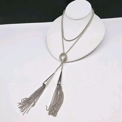 Collar Kendra Scott Phara Lariat Tono Plata Borla Larga Cadena Y Ajustable Foto 1 de 4