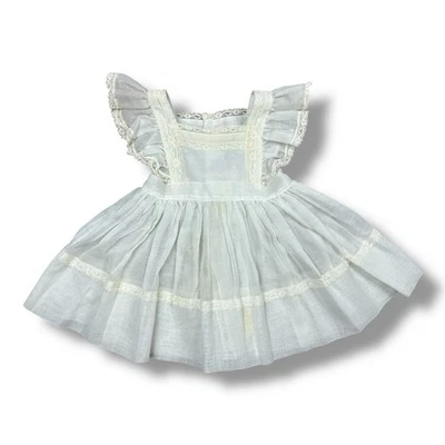 Винтажный ручной работы белое платье Pinafore девочки кружева отделки ремень фартук 20 «B 17» L кошачий глаз - Изображение 1 из 4