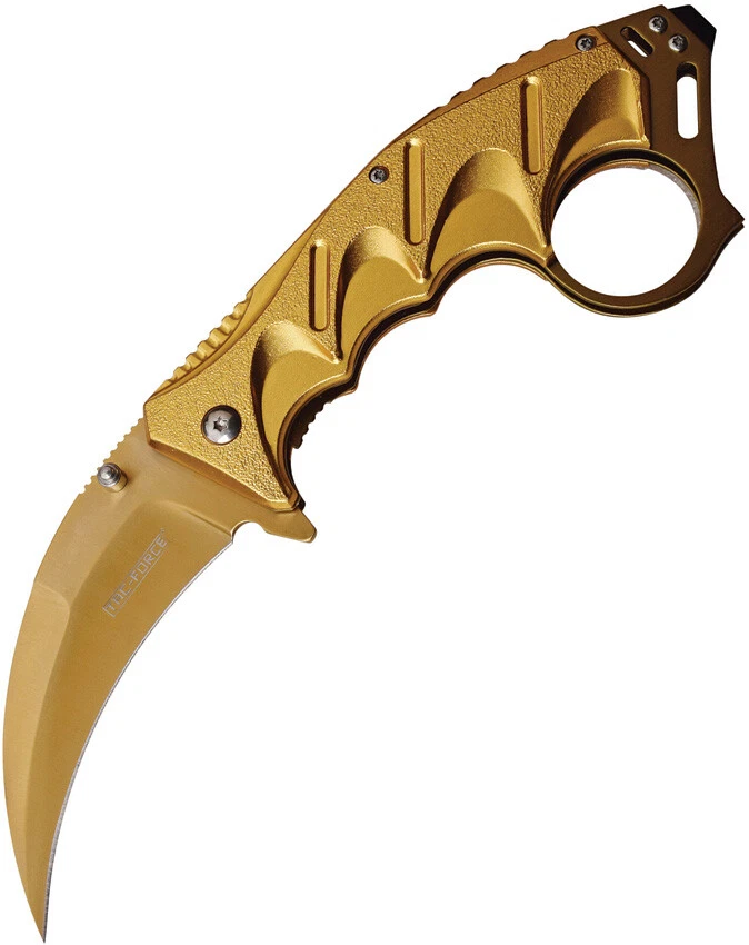 Tac Force Karambit Linerlock A/O Gold Aluminum Finger Ring Folding Knife 957GD - Image 1 of 1