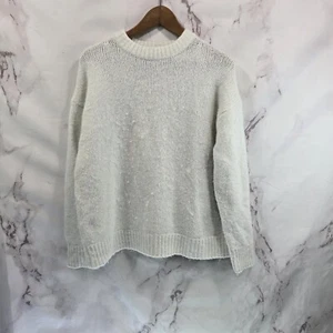 Zara Sweater Womens Small White Wool Alpaca Crew Boxy Oversized Chunky - Picture 1 of 12