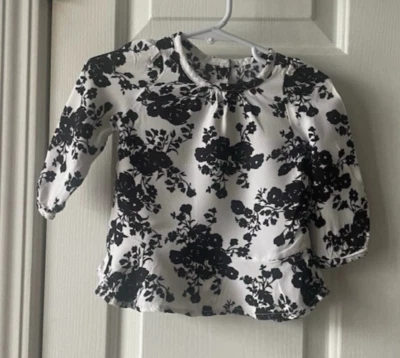GIRLS CRAZY 8 SHIRT FLORAL RUFFLE BOTTOM ELASTIC SLEEVE BUTTON  BACK SIZE 6-12M - Imagem 1 de 2