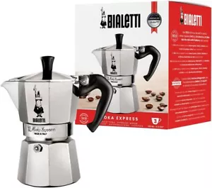 Bialetti Moka Pot 3 Cups Aluminium Espresso Maker Silver Classic Italian Coffee - Picture 1 of 7