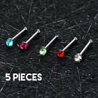 5 Piece Lot Surgical Steel Pin Shaped Silver Nose Rings Random Colors Studs 20G