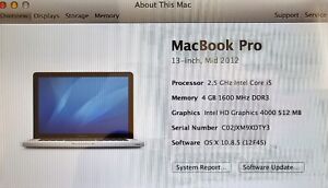 APPLE Macbook Pro A1278 2012 13" Laptop Core i5 3210M 4GB 500GB HDD MINT