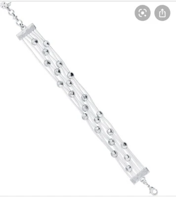 $35 Lucky Brand Multistand Tono Plata Cuentas Blanco Cordón Pulsera F1C Foto 1 de 4