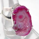 925 Silver Plated-Agate Geode Slice Ethnic Handmade Ring Jewelry US Size-9 AU p1