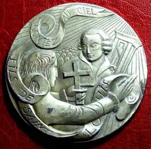 Christian Saint Louis sitzt auf seinem Thron große Medaille aus versilbertem Metall - Bild 1 von 3
