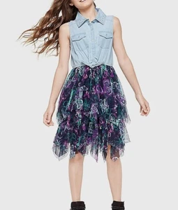 NWT Justice Girls butterfly Denim Tutu 2fer Dress, Size 8 - Picture 1 of 1