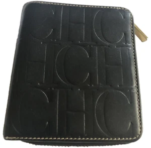 Carolina Herrera Black Leather Monogram Embossed Wallet - Picture 1 of 15