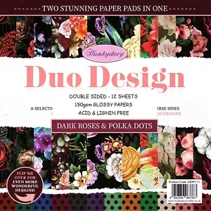 DARK ROSES & POLKA DOTS HUNKYDORY Duo Design 8x8 Sample Papers 2 SIDED - Picture 1 of 13