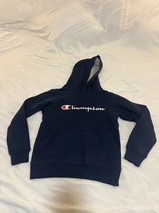 Champion Hoodie Youth Medium Blue White Spell Out Logo Hoodie Long Sleeve 122 - Picture 1 of 5