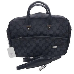NWT TUMI Black Canvas Business Satchel Laptop Shoulder Bag Logo Print - Picture 1 of 18