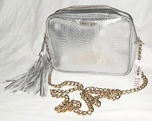 Victoria's Secret Silver Faux Leather Chain Strap with Tassel Crossbody Bag NWT