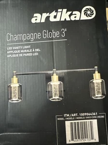 Artika VAN3-CG5C-HD2BG Champagne Globe 26" 3 Light Black & Gold LED Vanity Light - Picture 1 of 2