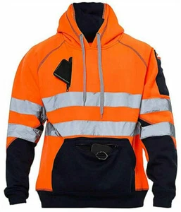 Hi Viz Vis High Visibility Jacket Hoodie 3 Zip Hooded Work SweatShirt Fleece Top - Picture 1 of 52