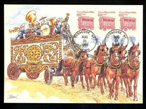 US FDC #2452 Fleetwood Maximum Card 1990 Syracuse NY Circus Wagon - Picture 1 of 2
