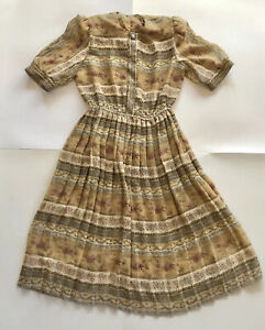 VTG Lady Carol Petites Prairie Dress Size 10 Floral Print Pleated Puff Sleeves