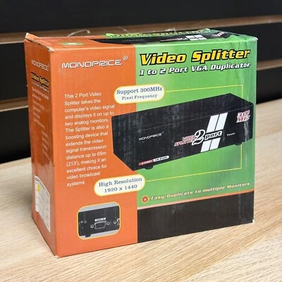Monoprice Video Splitter 1 to 2 Port VGA Duplicator VS-812, BRAND NEW, NOS - Image 1 of 4