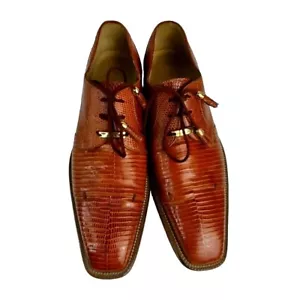 Belvedere Karmelo Tan Shoes Genuine Lizard Oxfords Men's Size 8 - Picture 1 of 9