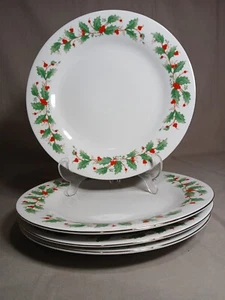 4 Porzellan Perle 10 3/4" Essteller im Noel Muster (Stechpalme) - Bild 1 von 3