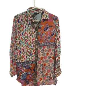 Top tunica donna John Mark mix media nappa paisley stampa animalier orlo curvo taglia S - Foto 1 di 6