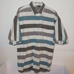 Vtg Fluid International Rugby Polo Shirt Mens Sz XL Green Gray Striped - Picture 1 of 8