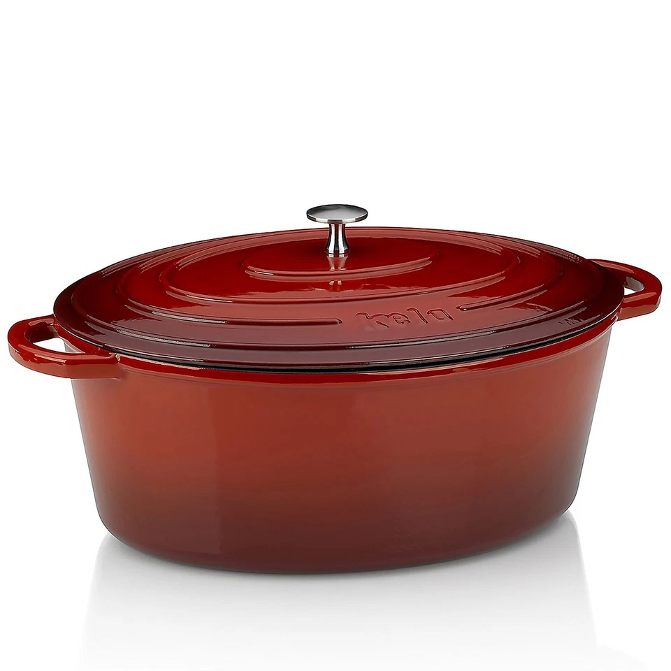 KELA Asador Cocotte CALIDO Hierro Fundido Esmaltado 36 cm Ovalado 9,3 litros Rojo INDUCTI