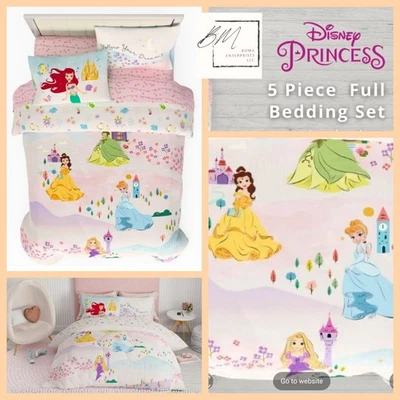 Disney Princess 5 Piece Full Bedding Set Reversible Comforter By Franco NEW - Image 1 of 4