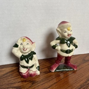 Paar Vintage MCM Elfe Pixie McCoy Keramik Figur auf Knien & stehend Lot XMAS - Bild 1 von 5