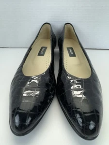 Bally Eden Italy Women's Shoes 10 N Black Patent Leather Crocodile Low Pump - Picture 1 of 12