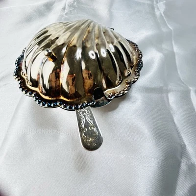 Vajilla cuchillo de vidrio plato mantequilla caviar con almeja chapada en plata vintage Foto 1 de 4