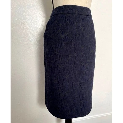 Marni Floral Lace Wool Skirt Womens Size 44 Navy Blue with Dark Gray Pencil - Image 1 of 4