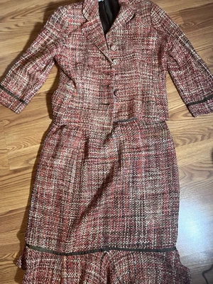 De Colección Maggy London Traje de Tweed Rosa Marrón Tweed 2 Piezas Falda Blazer Carrera Talla 10 Foto 1 de 3