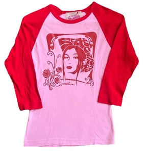 VAMP MODERN Pink & Red Graphic Raglan T-Shirt 3/4 Sleeve Fitted Size M - Picture 1 of 7