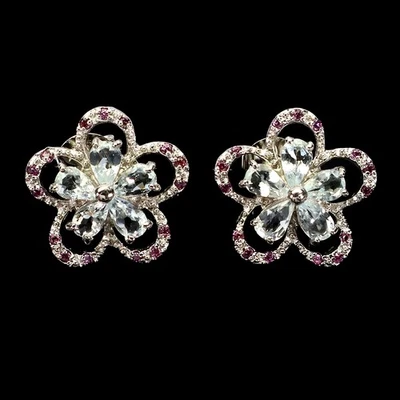 Pendientes de plata de ley 925 pera aguamarina rodolita piedras preciosas naturales joyería Foto 1 de 4