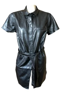 Abito Mini Camicia Diviso H M Nero Halli Cintura Vegan Ecopelle Tg L Scatti 61 - Foto 1 di 4