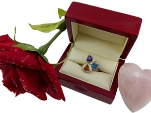 Anillo 750 Blanco Oro Amarillo Corazón Rubí Topacio Citrino Diamante Rubí Dia... - Imagen 1 de 9