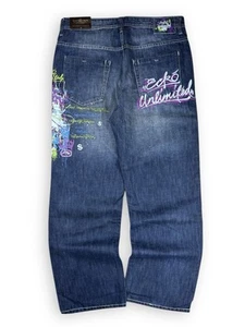 Deadstock 2000s Y2k Vintage Ecko Unltd Embroidered Baggy Jeans - Imagen 1 de 7